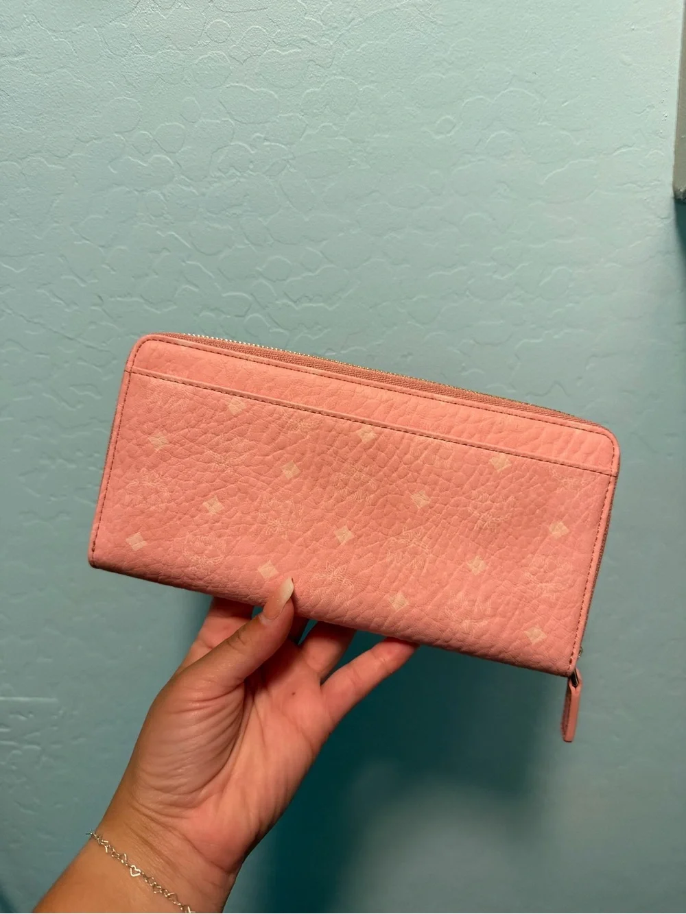 MCM Pink Zip-Around Leather Wallet